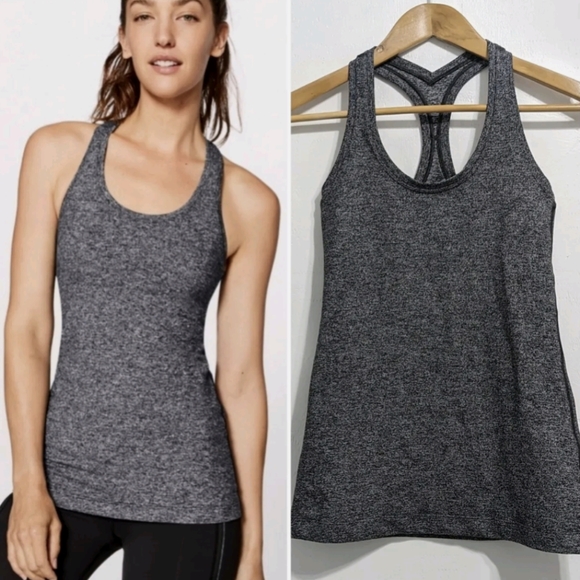 lululemon athletica Tops - Lululemon Cool Racer back Tank Top Heathered Grey Athletic Shirt size 6